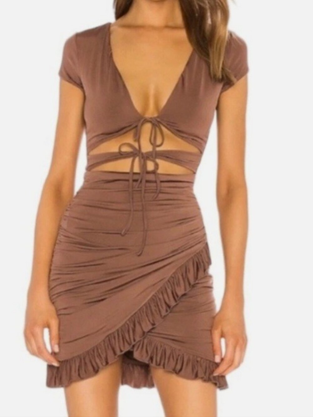 Hotouch Dresses | New Bodycon Short Sleeve Tied Cut Out Ruched Mini Club Dress 